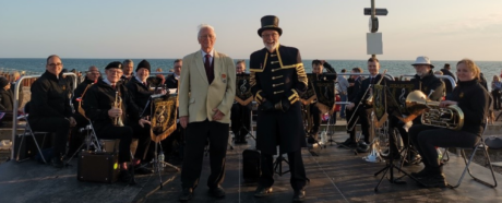 The Town Crier, Peter White, The Silver Seaford Band at the D-Day anniversary at Splash Point in Seaford.