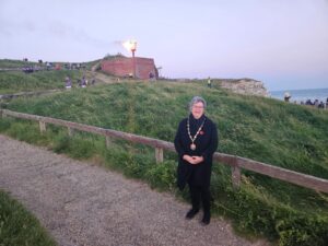 The Mayor of Seaford with the Seaford Beacon.
